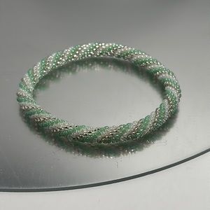 Sashka Mint, White & Clear Bracelet 8” Size - #374
